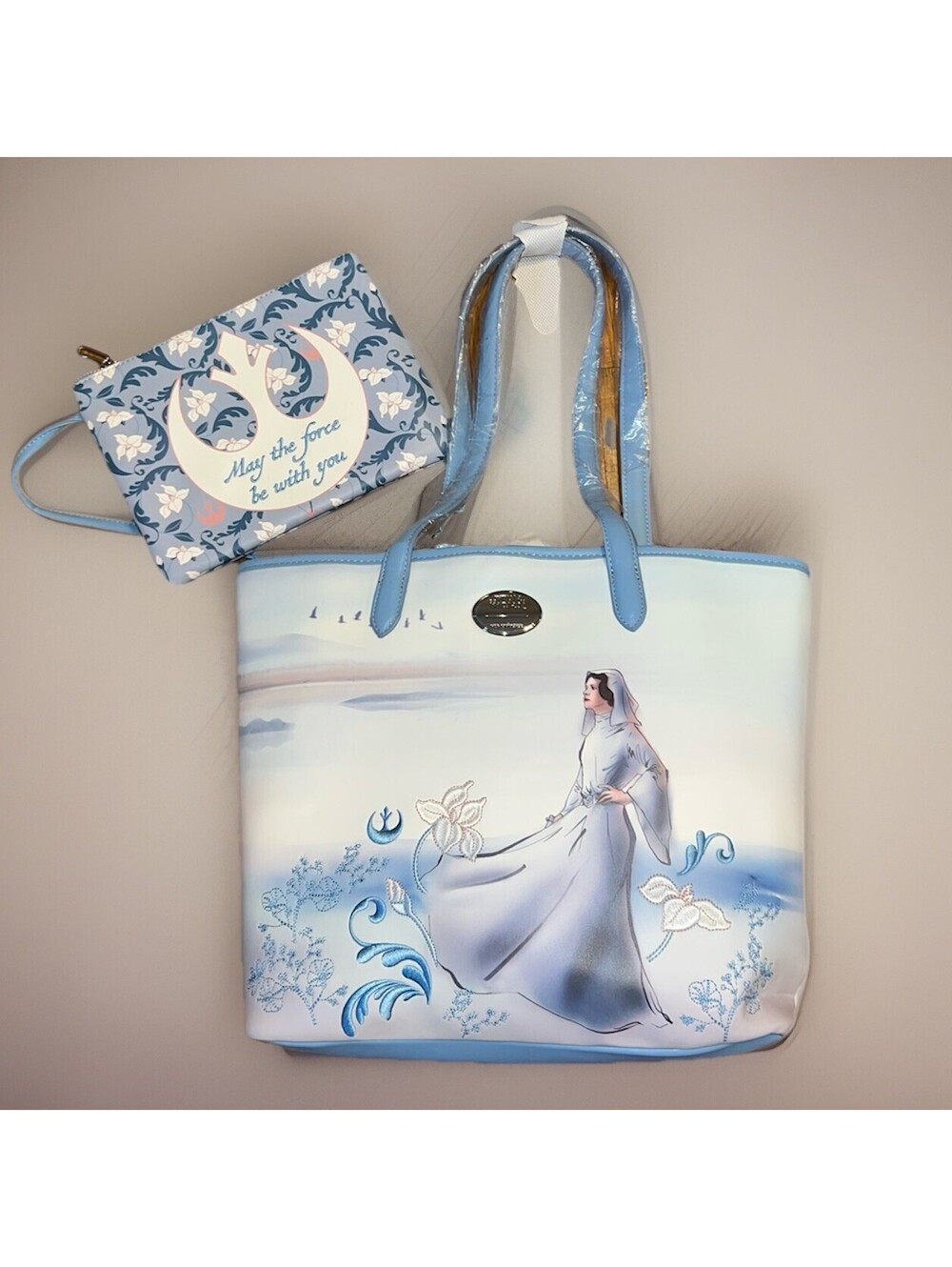 Star Wars Princess Leia Floral Tote Bag with Removable Pouch New